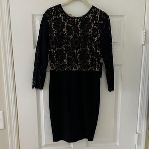 Lulu's Black Lace & Nude Underlay Sheath Dress